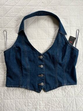 Official Levi’s Denim Corset Halter Top Blue Jean XL Slim Fit Y2K Streetwear